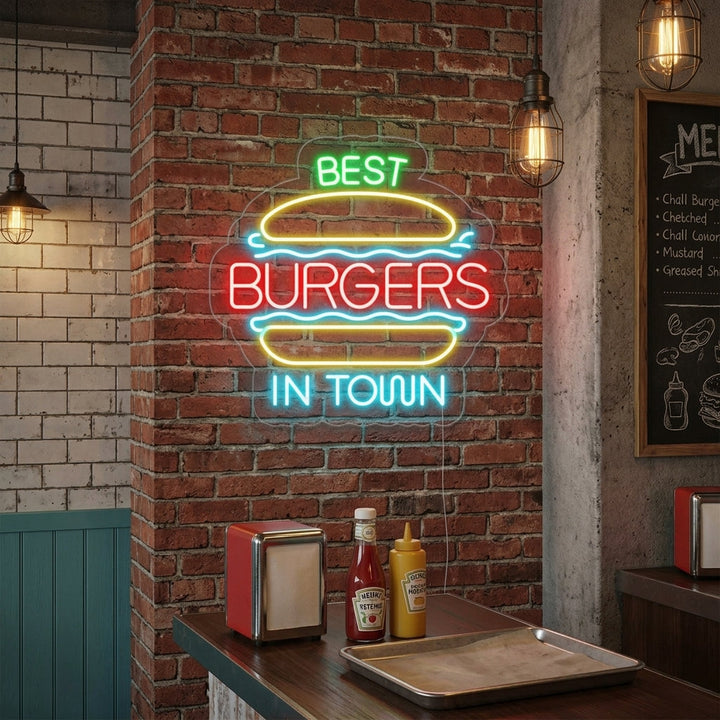 "Best Burgers In Town" Enseigne Lumineuse en Néon