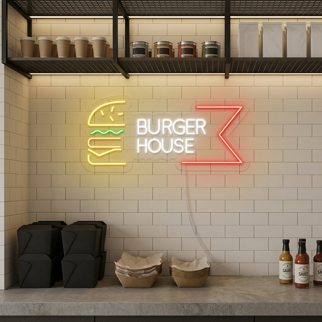 "Restaurant Burger House" Enseigne Lumineuse en Néon