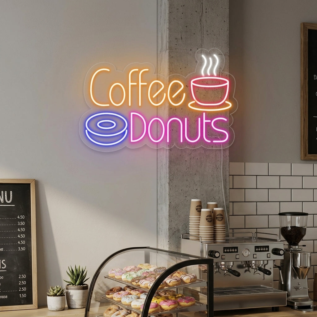 "Café chaud, Coffee Donuts" Lumineuse en Néon