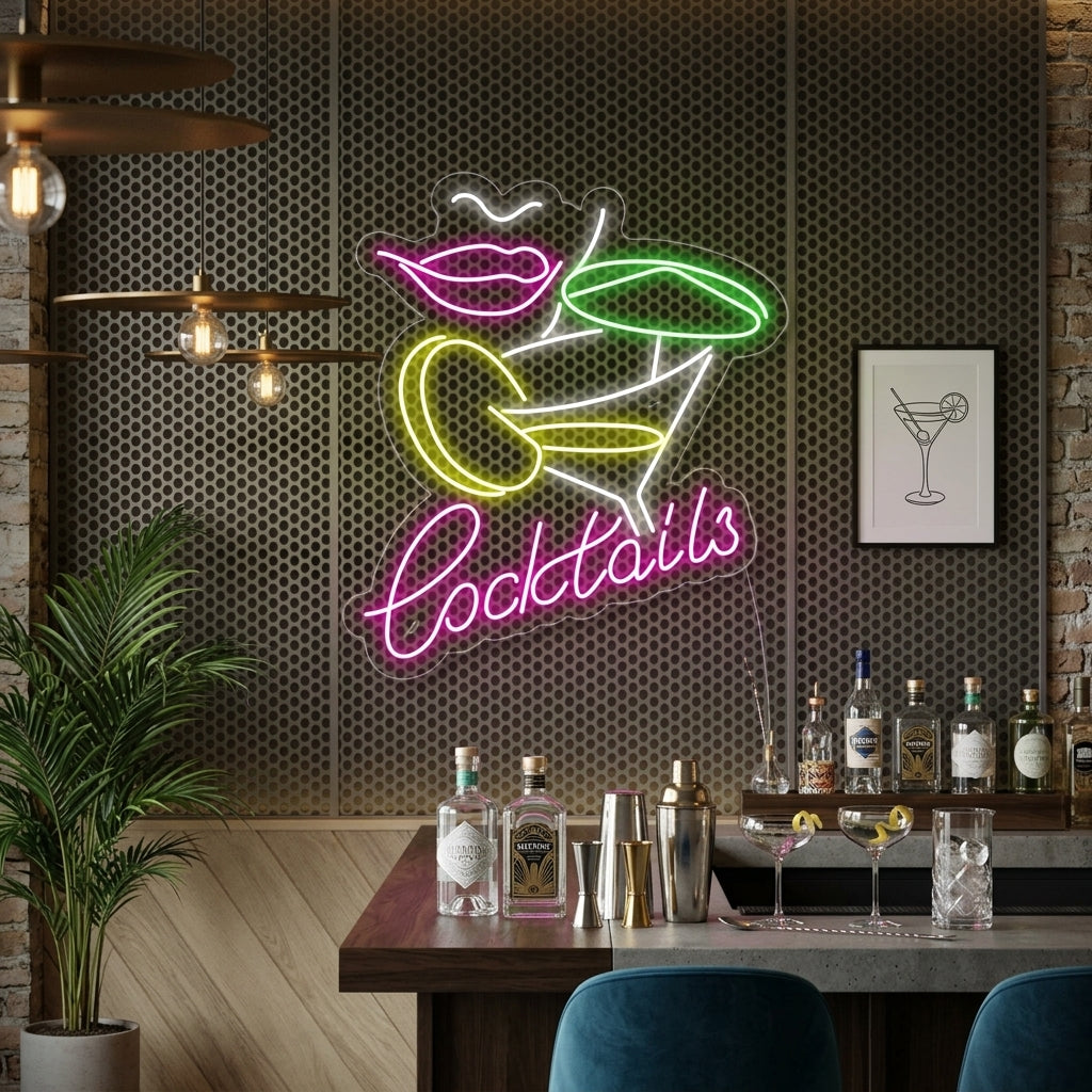 "Gin Tonic Cocktail Femme Bar" Enseigne Lumineuse en Néon