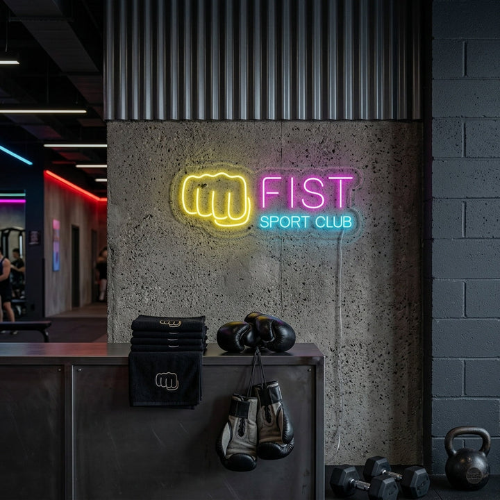 "Club De Combat, Fist Sport Club" Enseigne Lumineuse en Néon