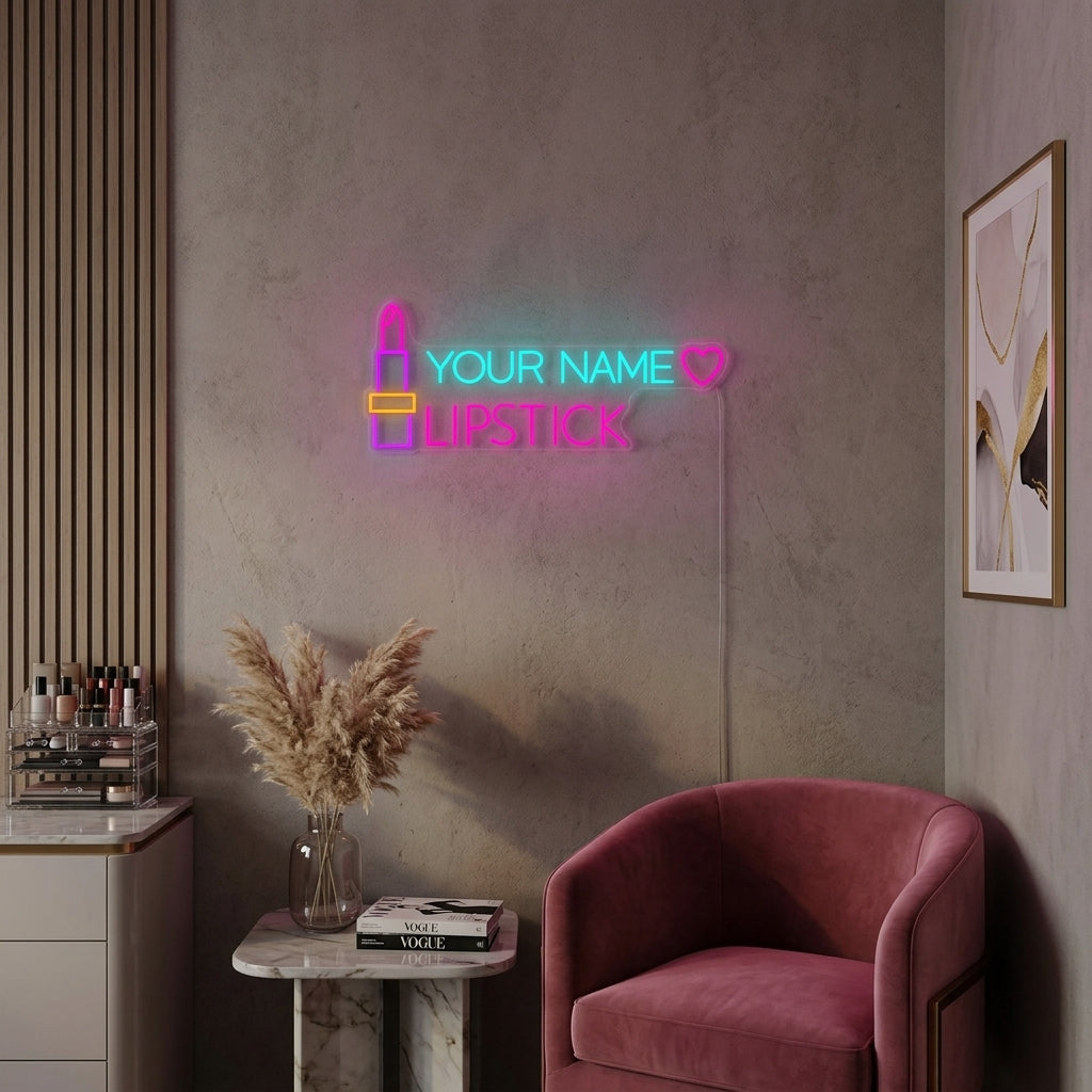 "Texte Personnalisé Rouge À Lèvres" Enseigne Lumineuse en Néon