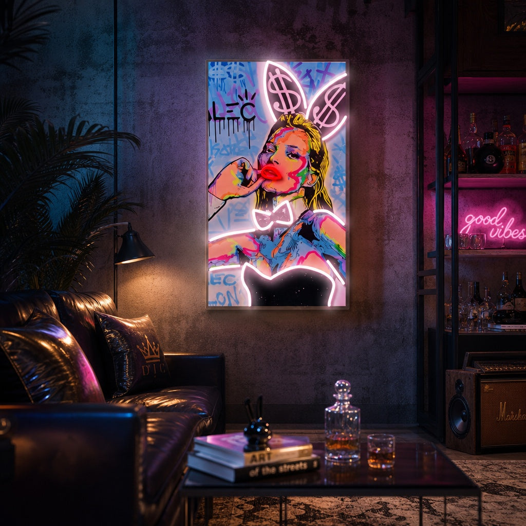 "Lapin argent" Enseigne néon