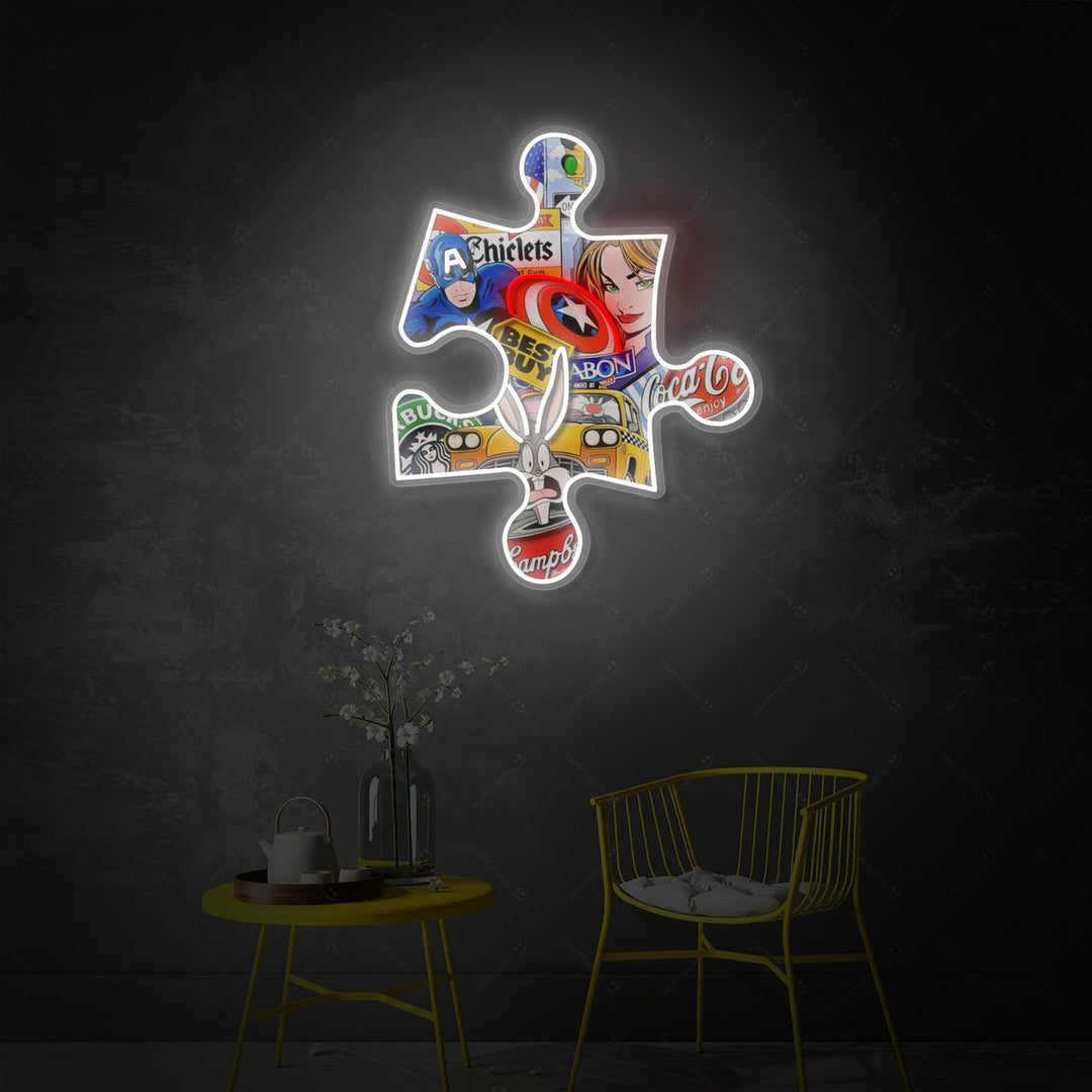 "Pièce de puzzle pop art" Enseigne néon