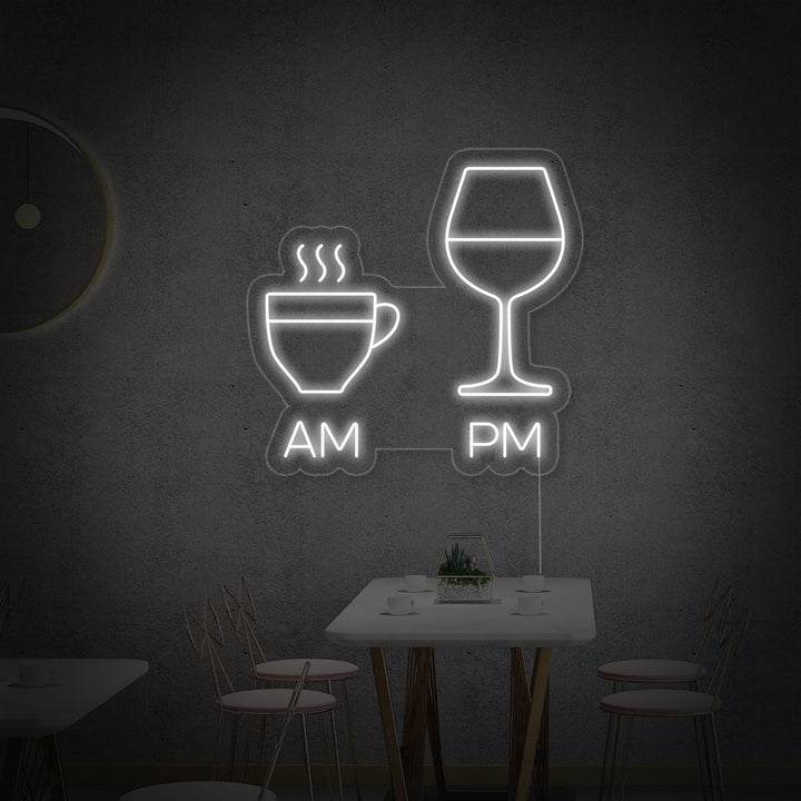 "AM, PM, Tasses À Café, Verres À Vin, Bar" Enseigne Lumineuse en Néon