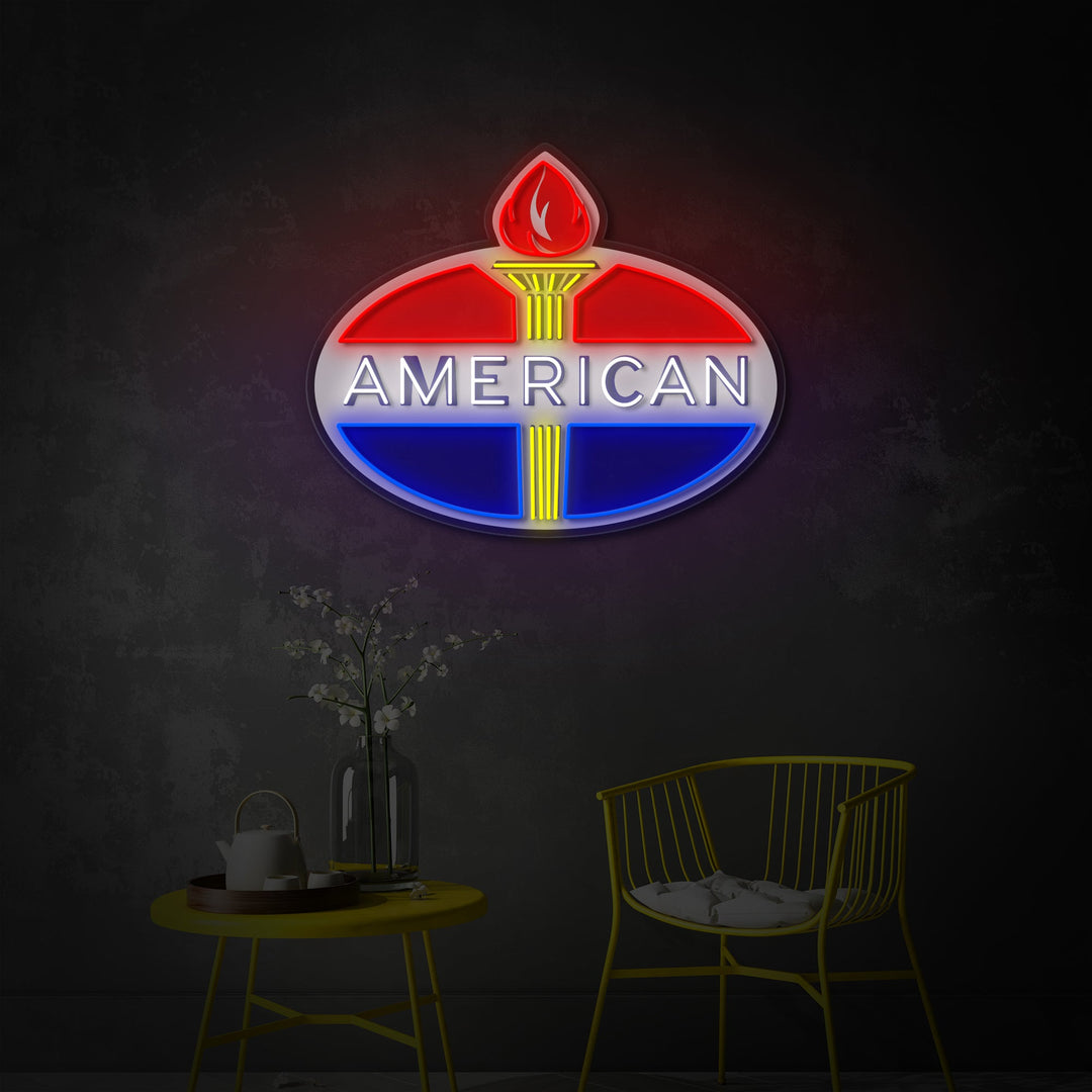 "Logo américain à essence" Enseigne néon LED imprimée UV