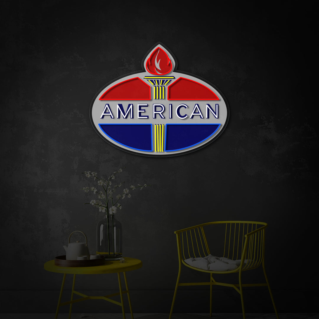 "Logo américain à essence" Enseigne néon LED imprimée UV