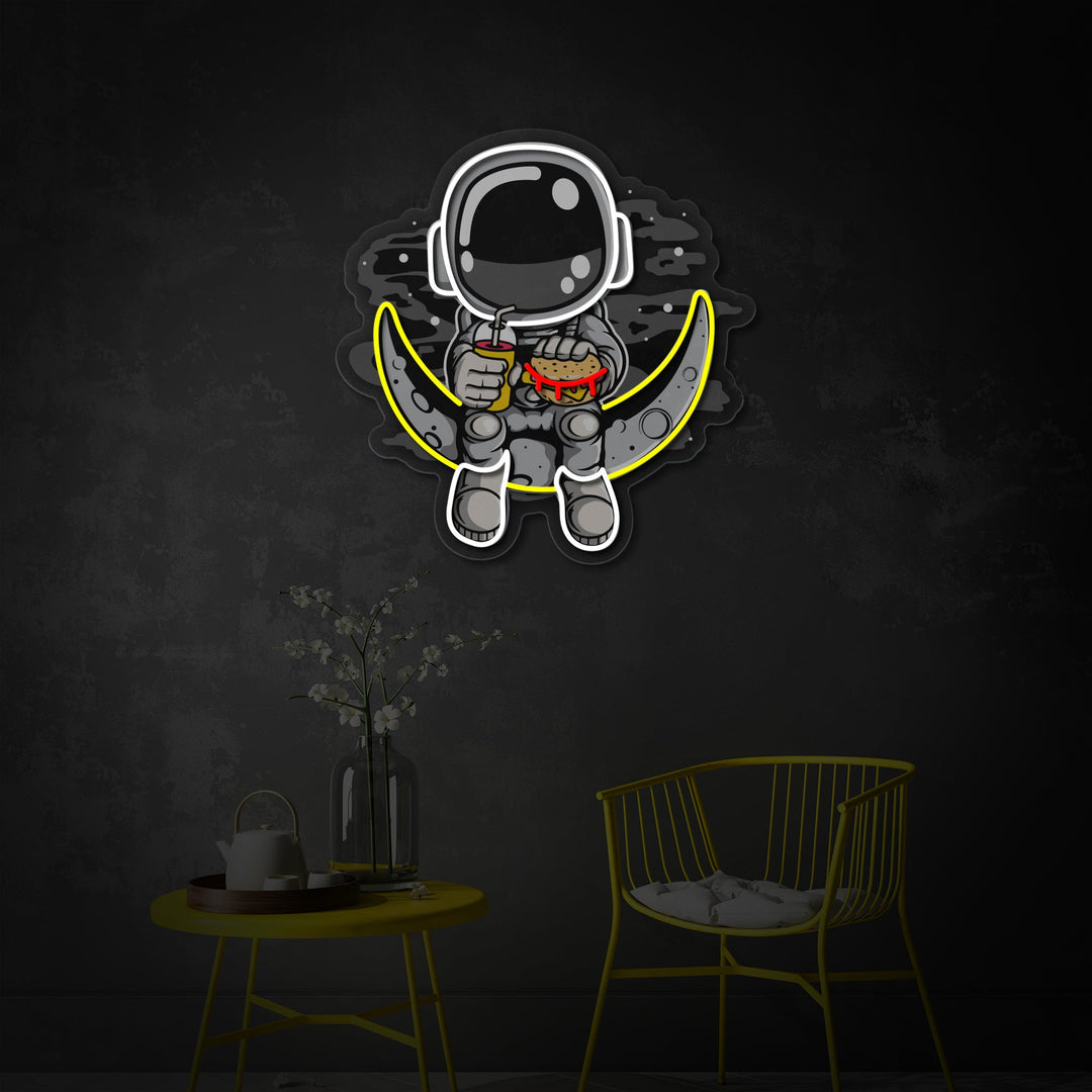 "Astronaute Moon Burger, logo de restauration rapide" Enseigne néon LED imprimée UV