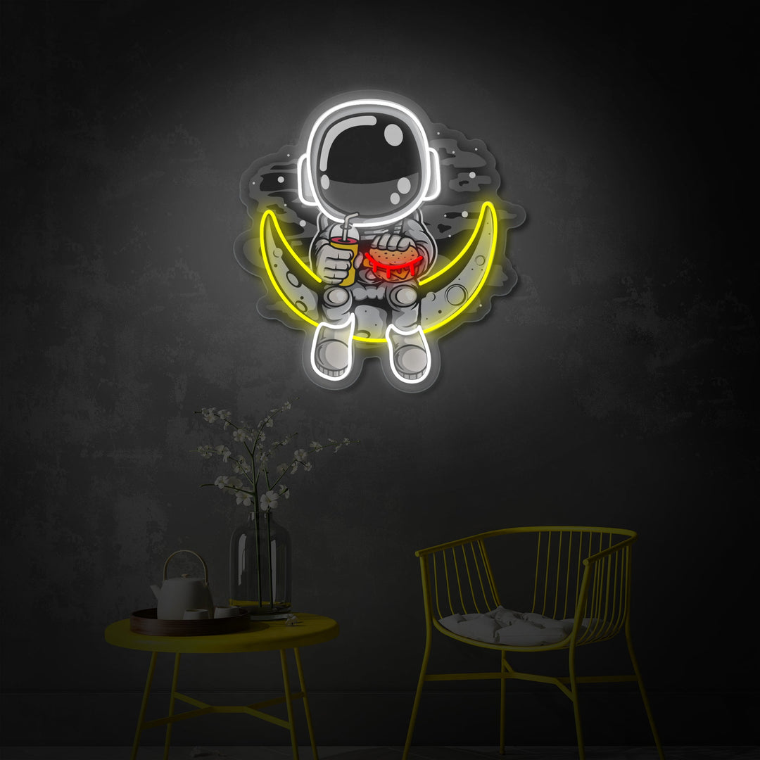 "Astronaute Moon Burger, logo de restauration rapide" Enseigne néon LED imprimée UV