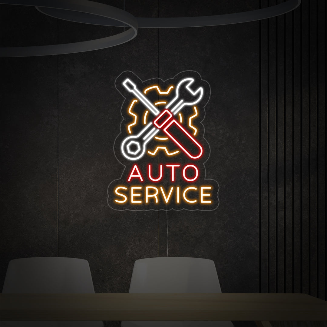 "Auto Service, Logo De Réparation Automobile" Enseigne Lumineuse en Néon
