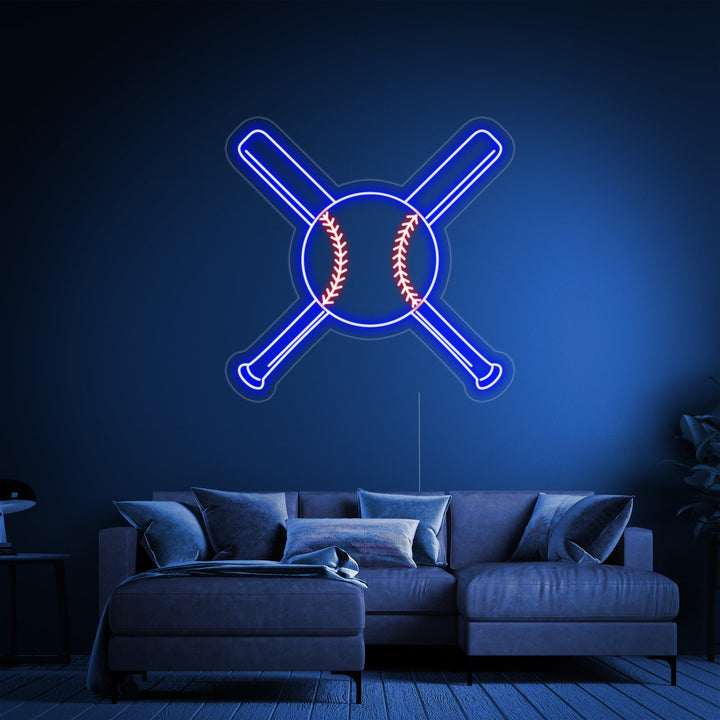 "Baseball Battes Croisées Avec Balle" Enseigne Lumineuse en Néon