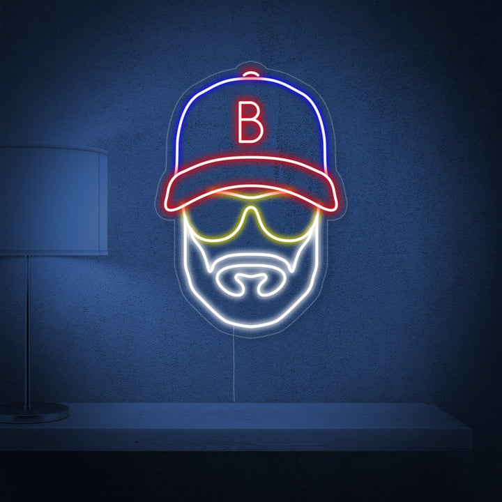 "Baseball Homme Avec Chapeau" Enseigne Lumineuse en Néon