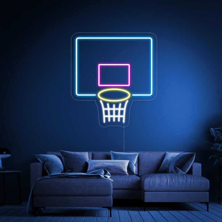 "Basket-Ball, Filet De Basket-Ball" Enseigne Lumineuse en Néon
