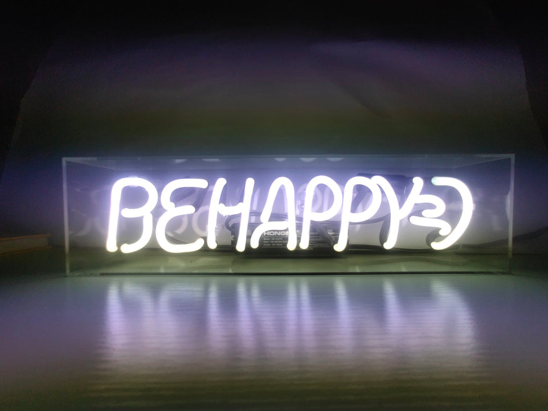 "Be Happy" Enseigne Lumineuse en Acrylique, Enseigne Lumineuse en Verre, Enseigne Lumineuse de Table
