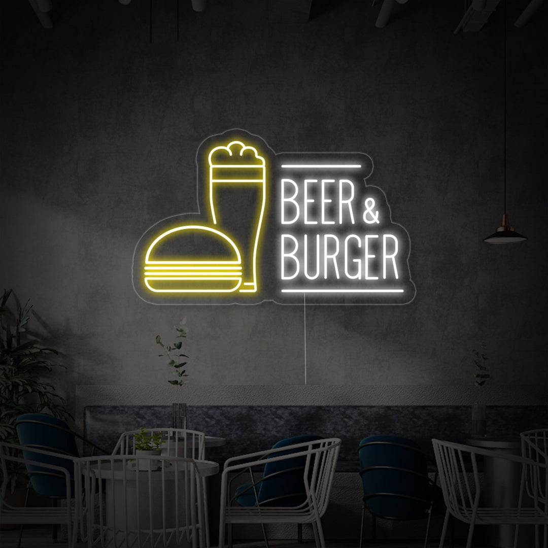 "Beer And Burger" Enseigne Lumineuse en Néon