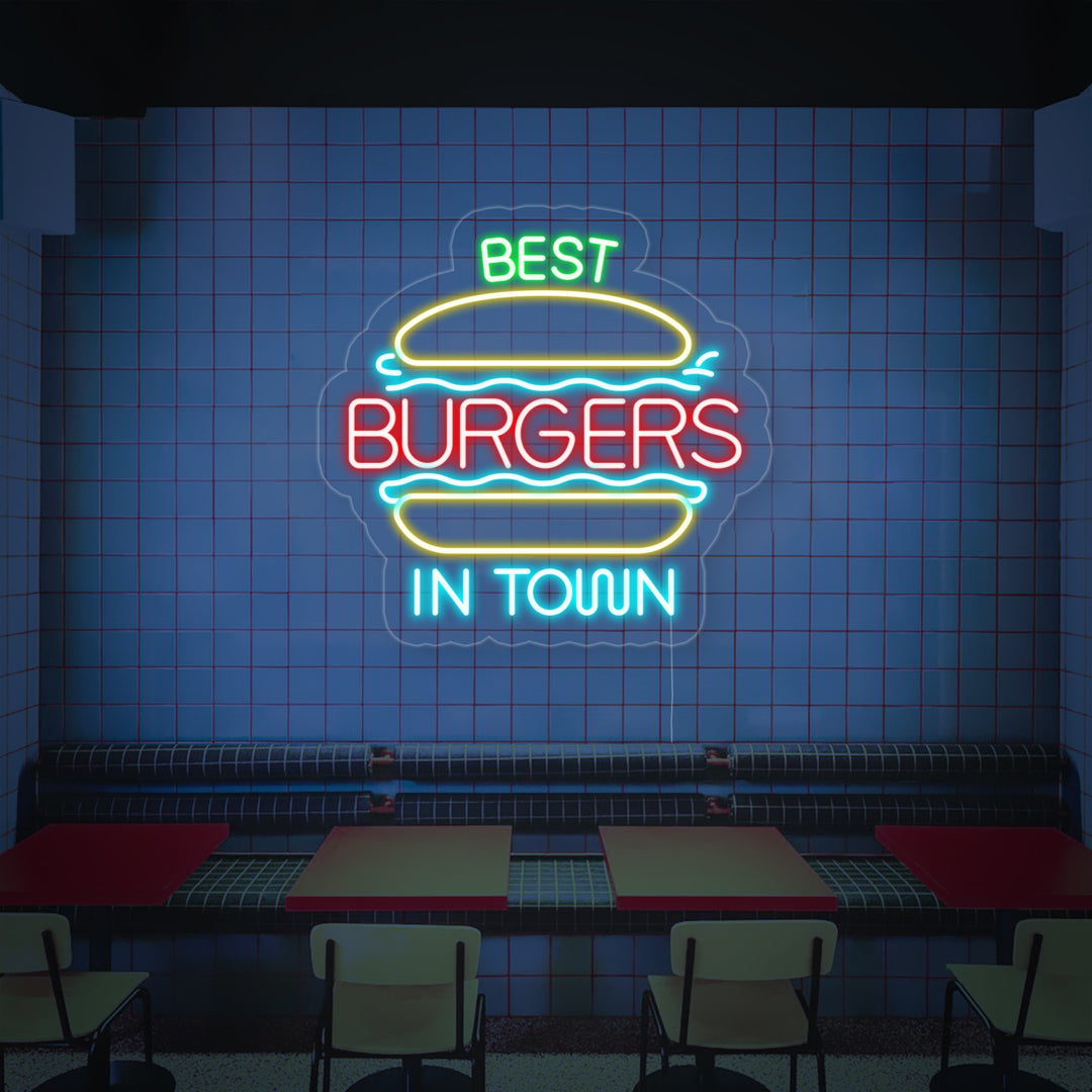 "Best Burgers In Town" Enseigne Lumineuse en Néon