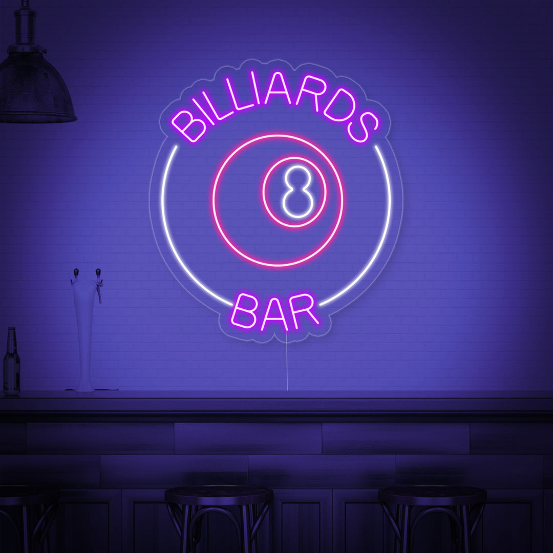 "Billiards 8 Bar" Enseigne Lumineuse en Néon