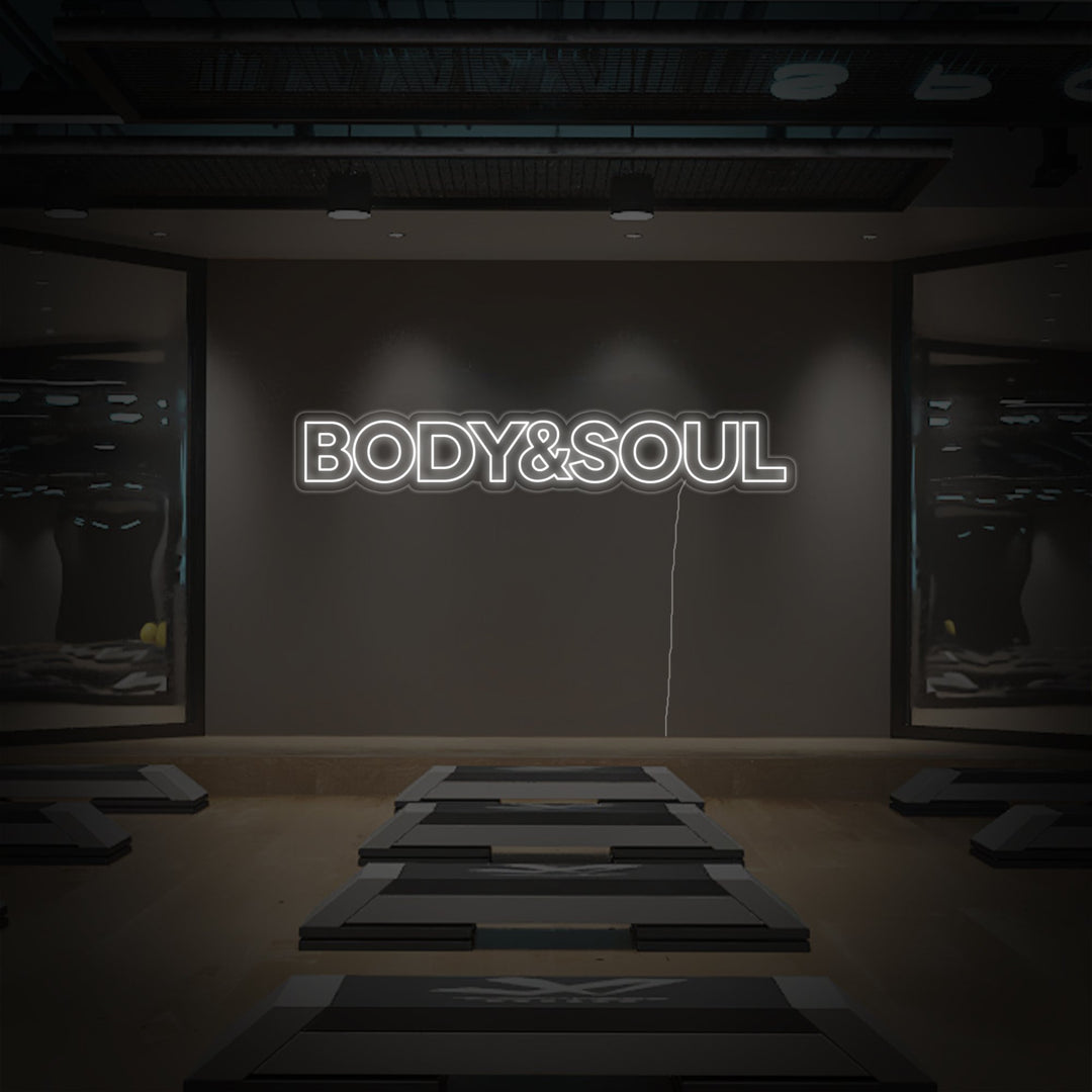 "Body And Soul, Gym Decor, Gym Quotes, Fitness Quotes, Workout Quotes" Enseigne Lumineuse en Néon
