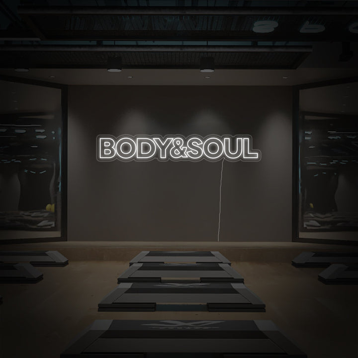 "Body And Soul, Gym Decor, Gym Quotes, Fitness Quotes, Workout Quotes" Enseigne Lumineuse en Néon