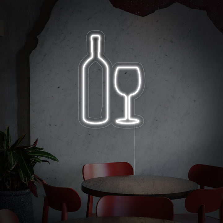 "Bouteille De Vin, Verre À Vin" Enseigne Lumineuse en Néon