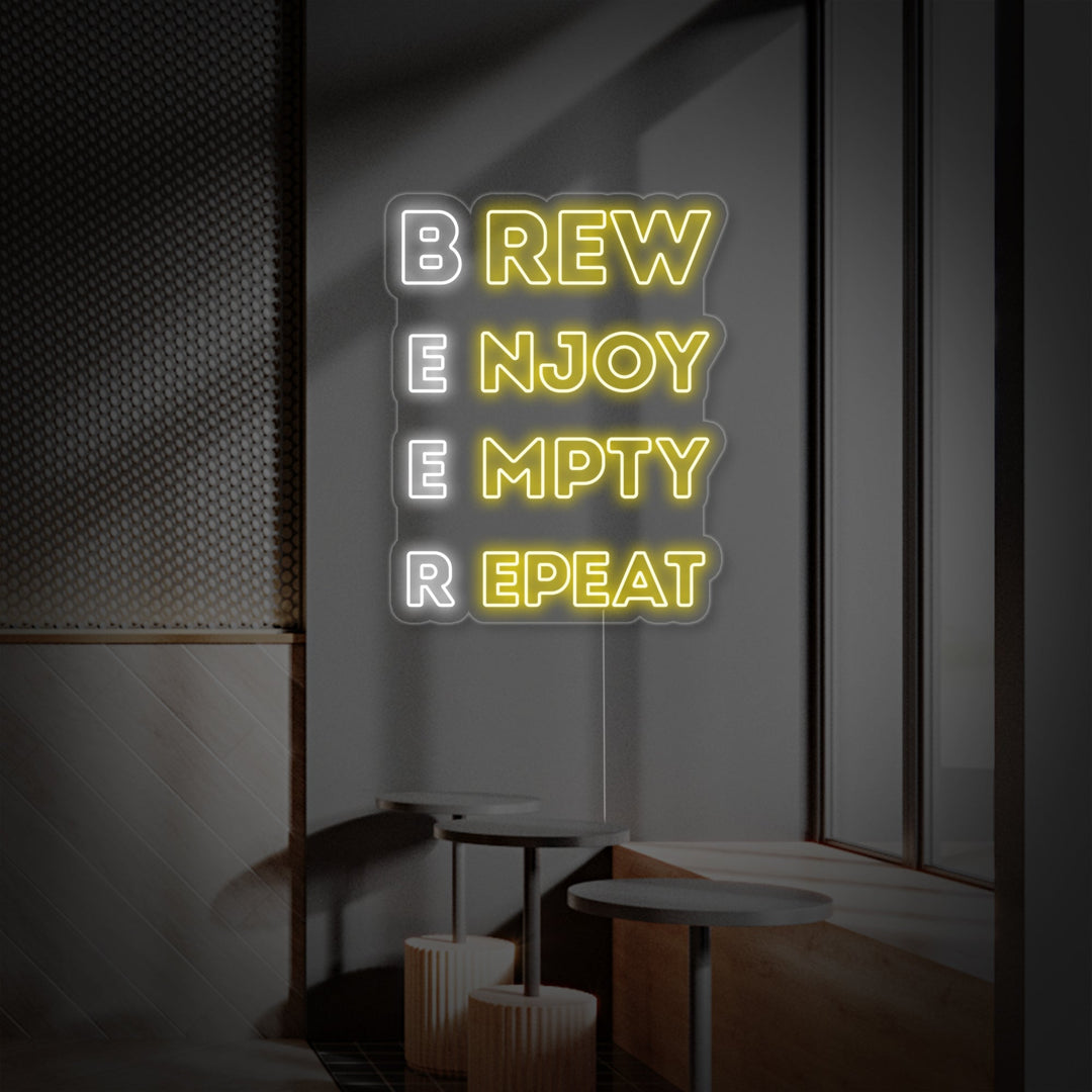 "Brew Enjoy Empty Repeat Beer Bar" Enseigne Lumineuse en Néon