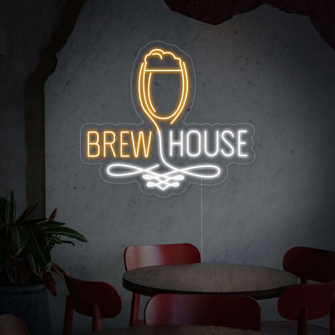 "Brew House Verre" Enseigne Lumineuse en Néon