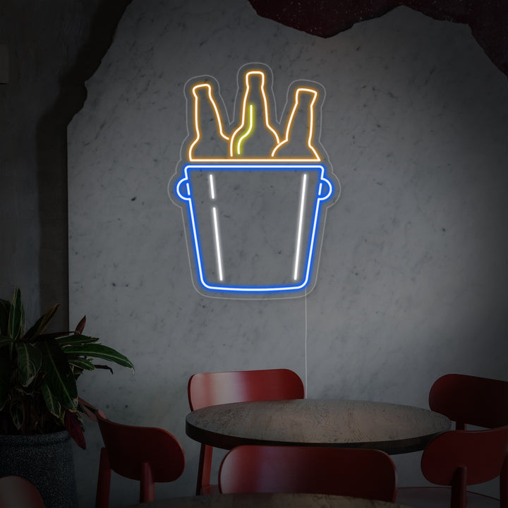 "Seau De Bières" Enseigne Lumineuse en Néon