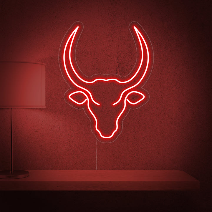 "Crâne De Taureau Vache" Enseigne Lumineuse en Néon