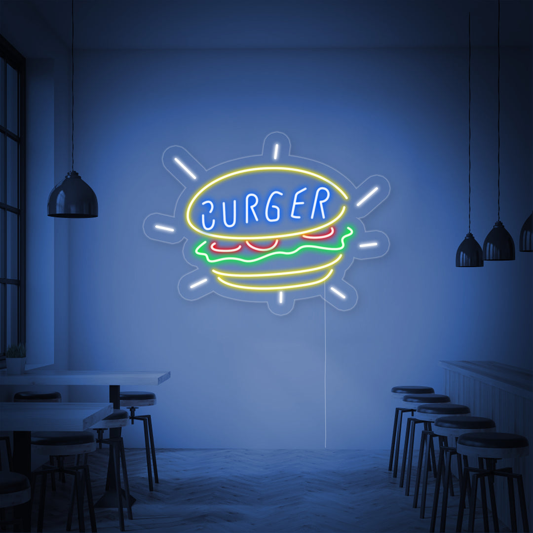 "Burger, Épicerie" Enseigne Lumineuse en Néon