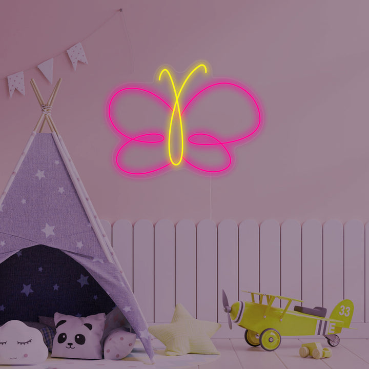 "Papillon, Chambre D'Enfant" Enseigne Lumineuse en Néon