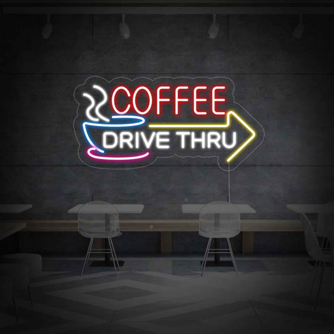 "COFFEE DRIVE THRU" Enseigne Lumineuse en Néon