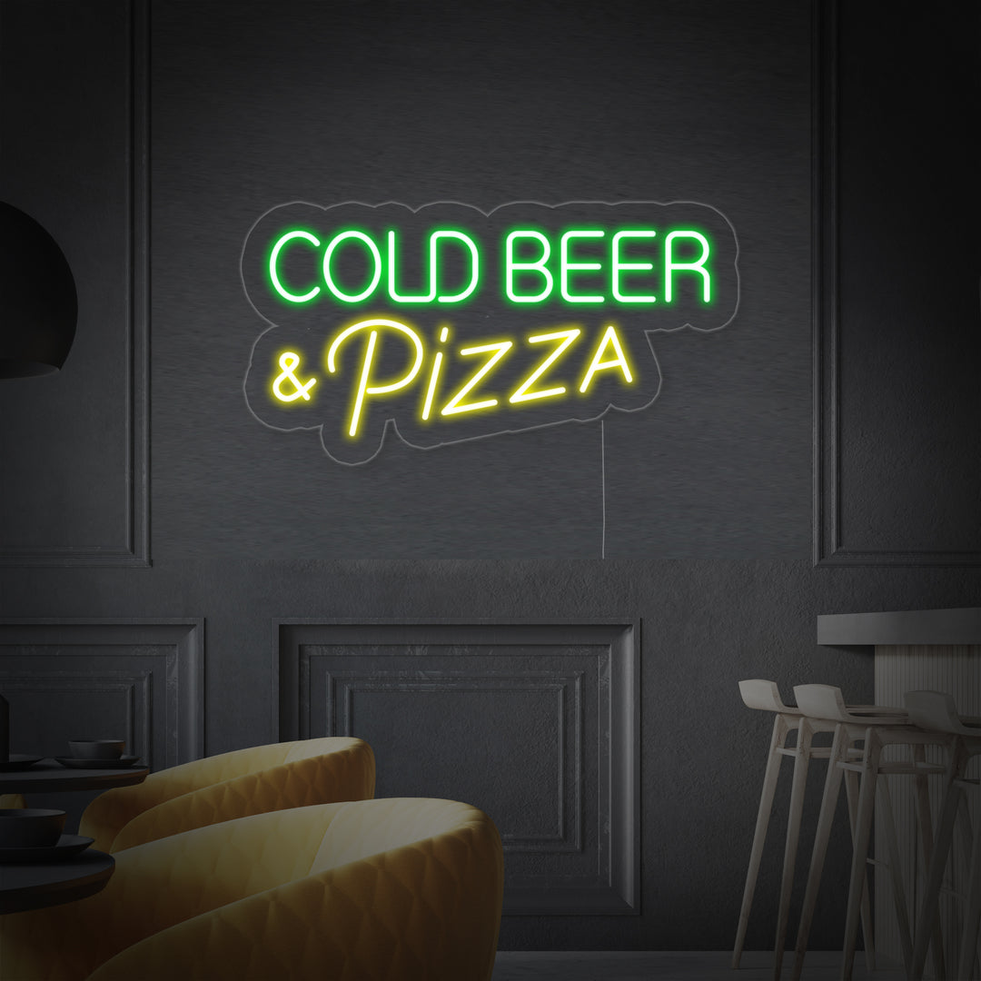 "Cold Beer Pizza" Enseigne Lumineuse en Néon