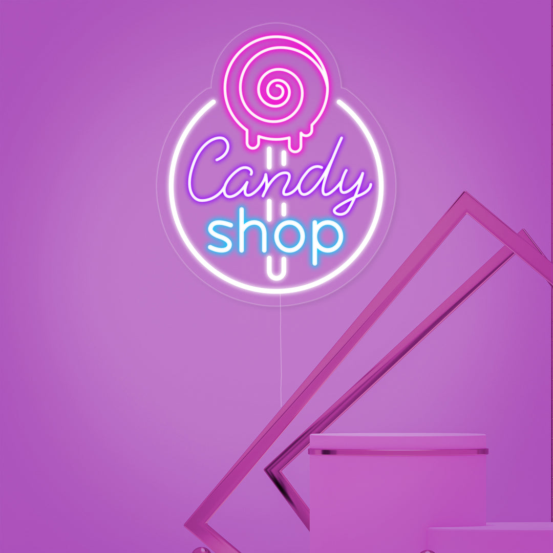 "Candy Shop, Logo De Confiserie" Enseigne Lumineuse en Néon