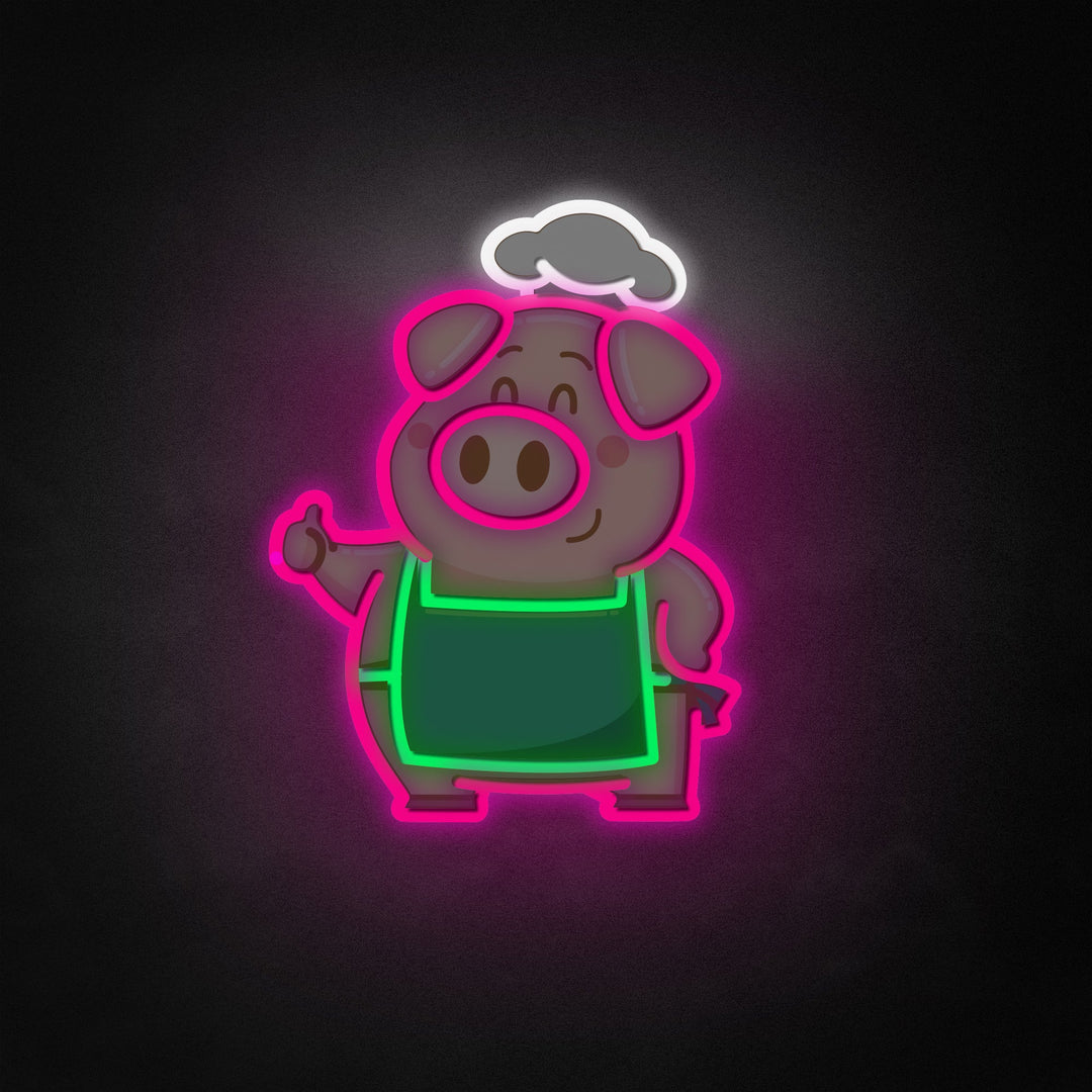 "Cartoon Chef Pig" Neon Like