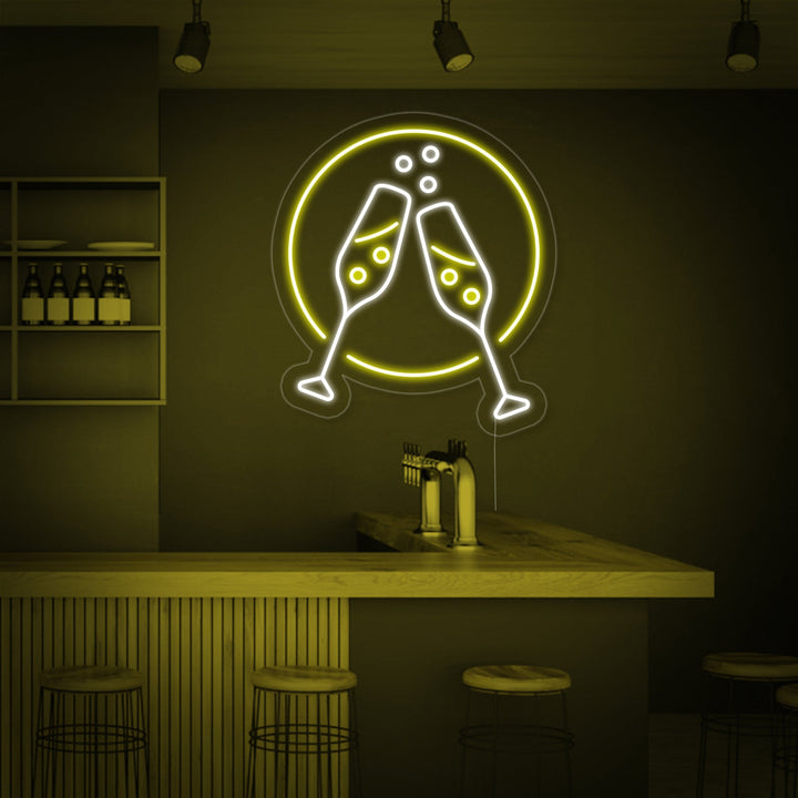 "Flûtes À Champagne, À Votre Santé" Enseigne Lumineuse en Néon