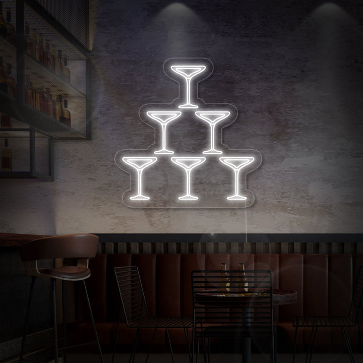 "Flûtes À Champagne, Pyramide, Bar" Enseigne Lumineuse en Néon
