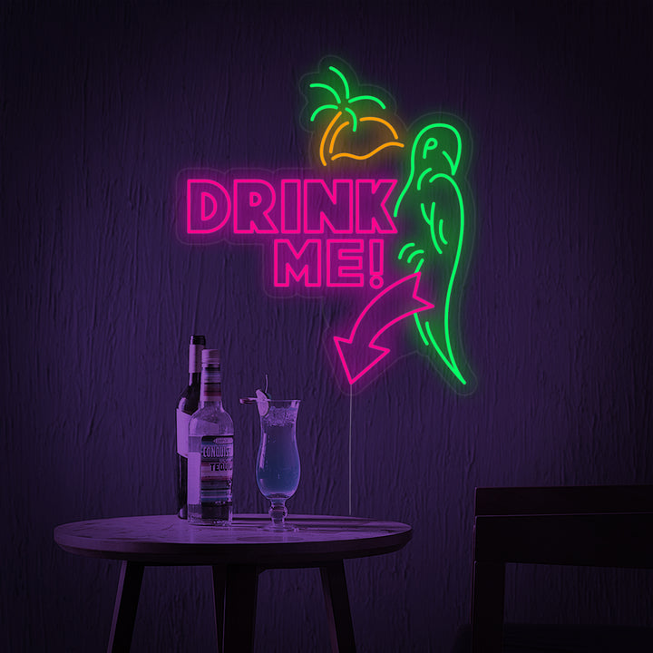 "perroquet, Drink Me" Lumineuse en Néon