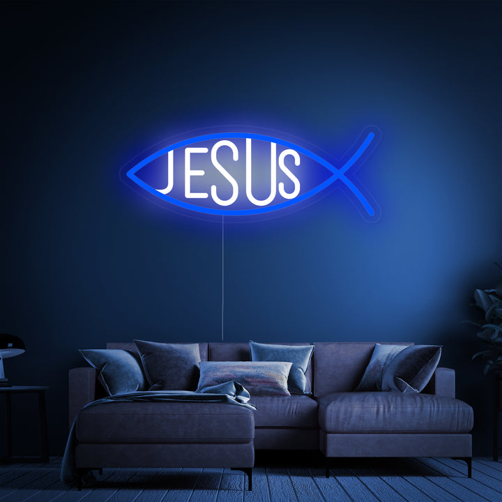 "Poisson Jésus Chrétien" Enseigne Lumineuse en Néon