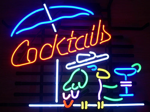 "Cocktails, Perroquet, Cocktails" Enseigne Lumineuse en Néon