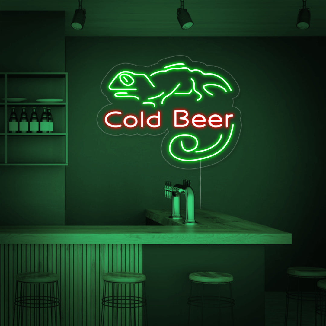 "Cold Beer Bar, Bar" Enseigne Lumineuse en Néon
