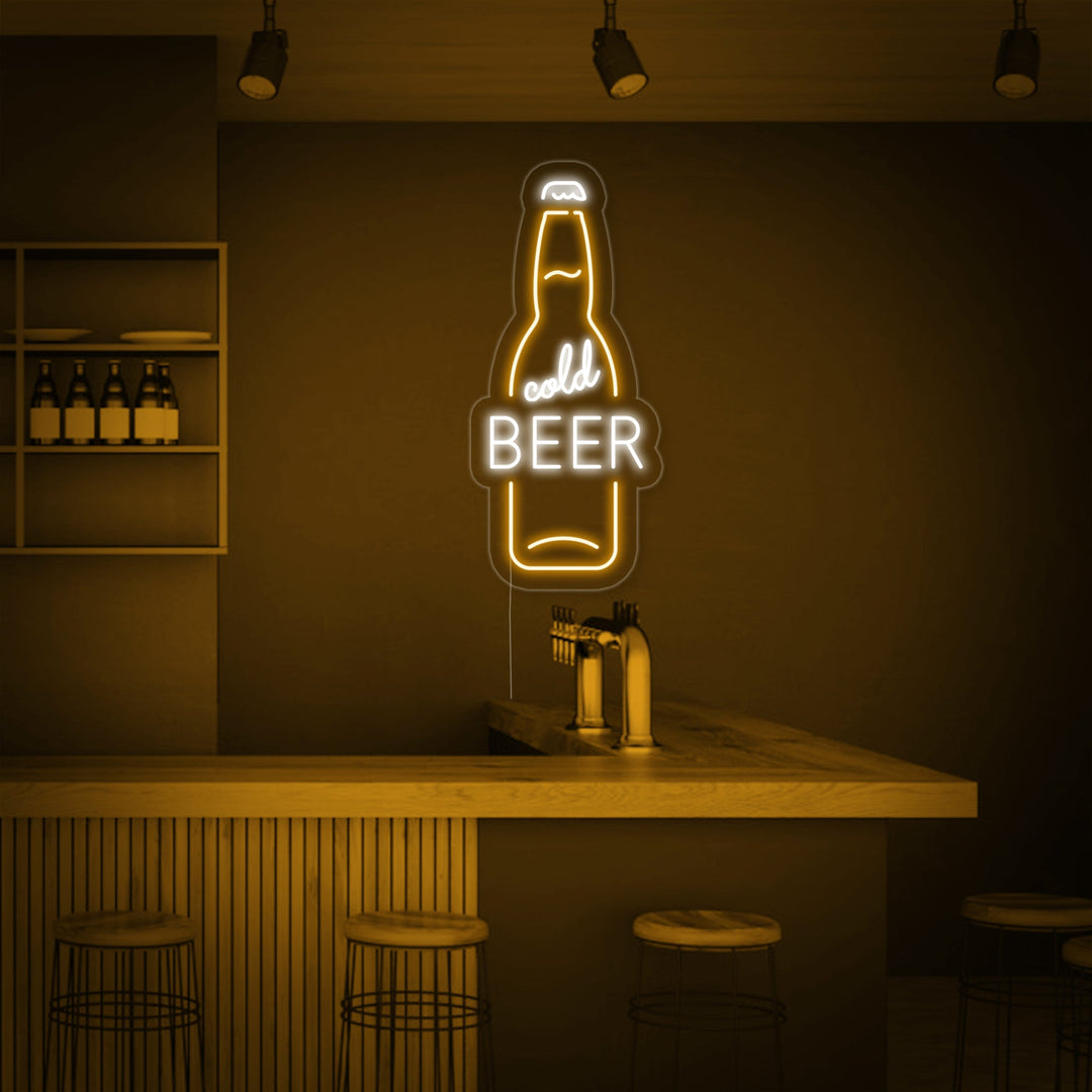 "Cold Beer Bouteille De Bière Bar" Enseigne Lumineuse en Néon