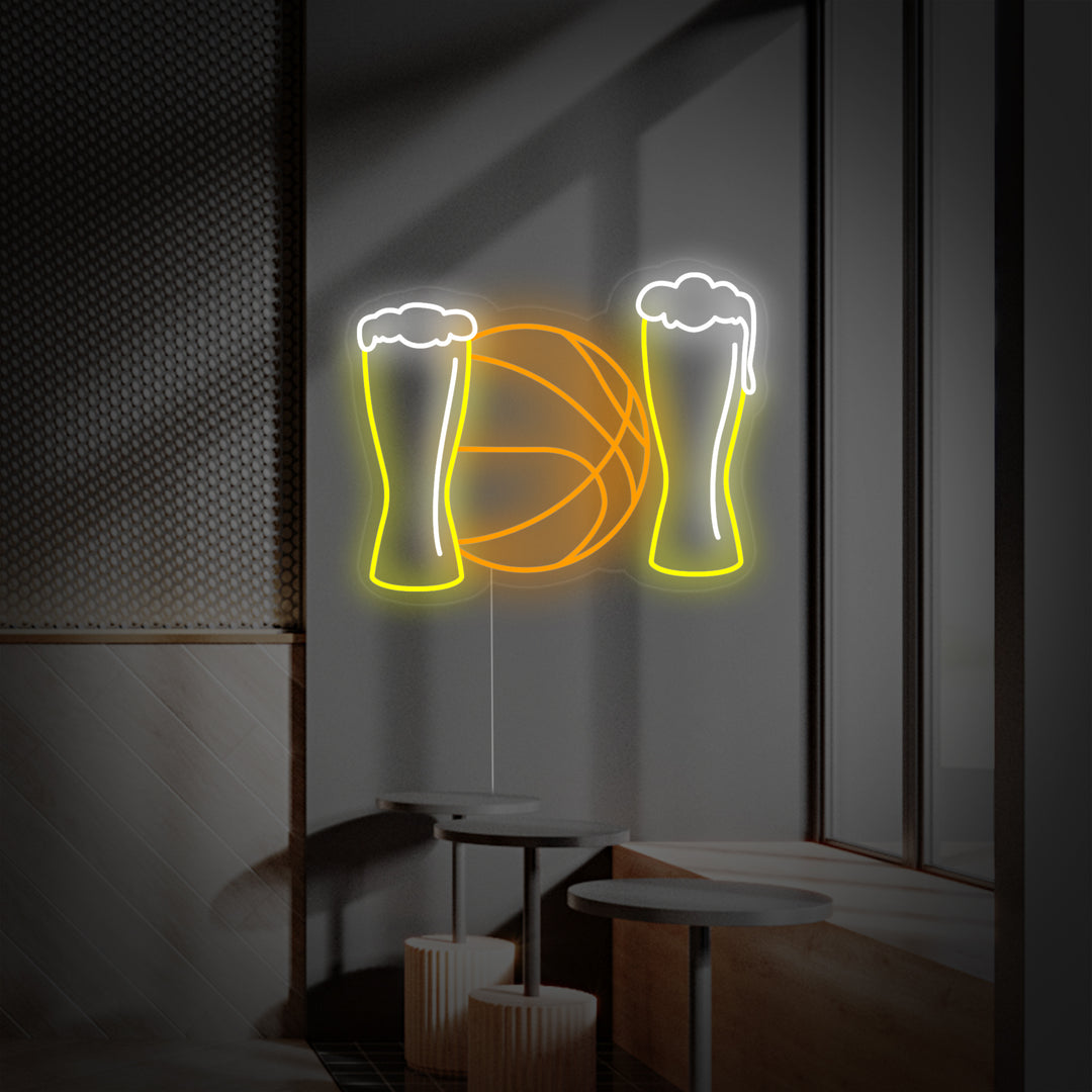 "Bière Froide Et Basket-Ball" Enseigne Lumineuse en Néon