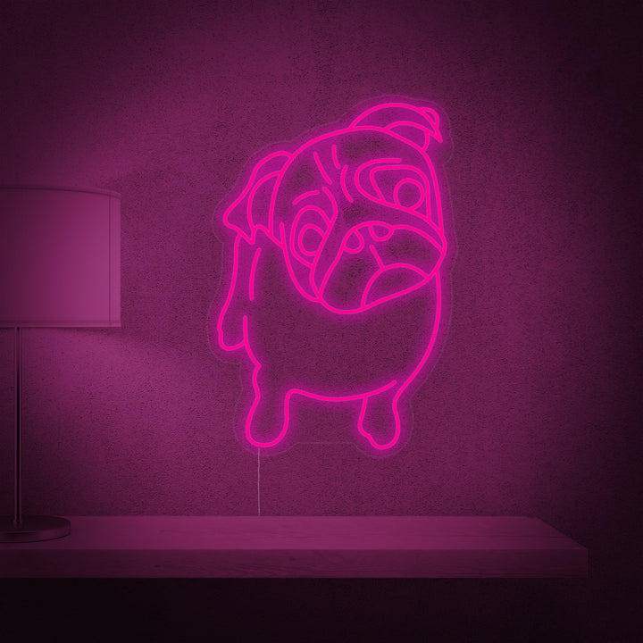 "Chien Carlin Mignon" Enseigne Lumineuse en Néon