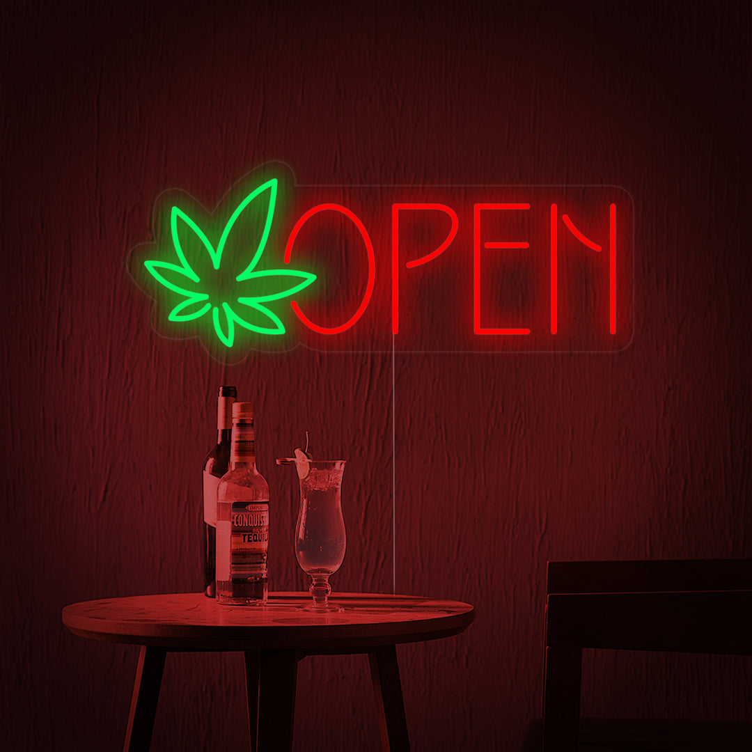 "open, dispensary, marihuana-blad" Lumineuse en Néon