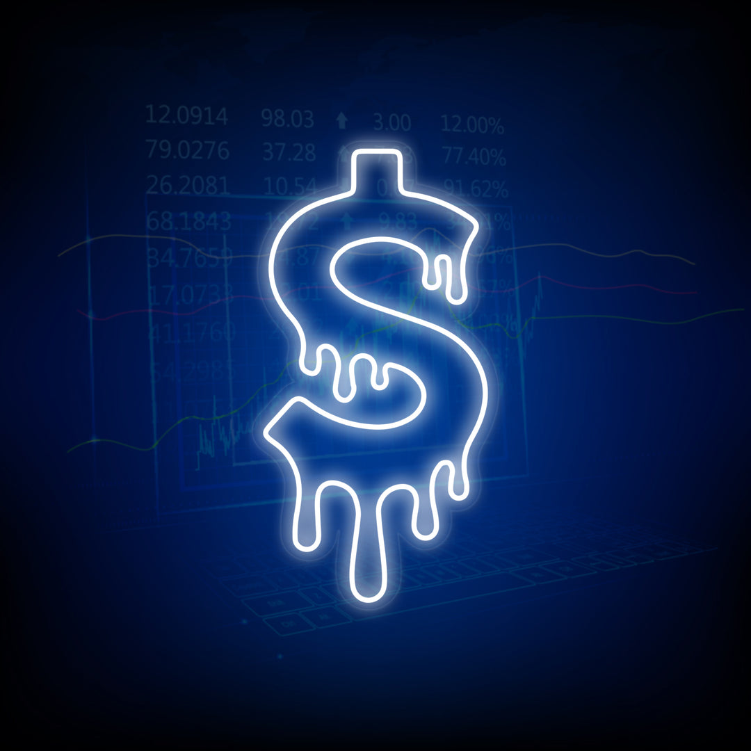 "Symbole Du Dollar Qui Goutte" Enseigne Lumineuse en Néon