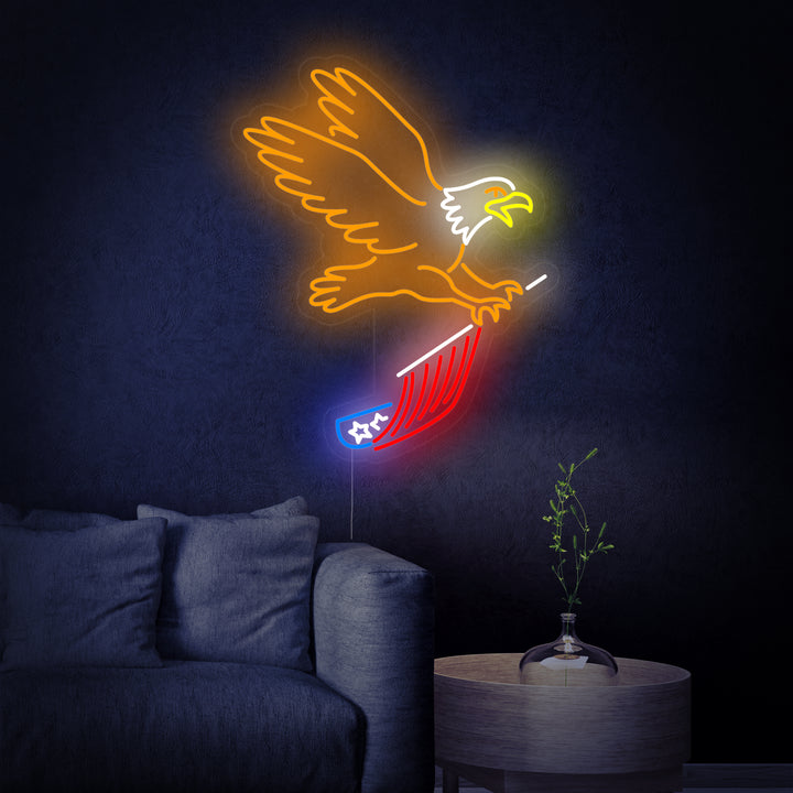 "Aigle Volant Et Portant Le Drapeau Des USA" Enseigne Lumineuse en Néon