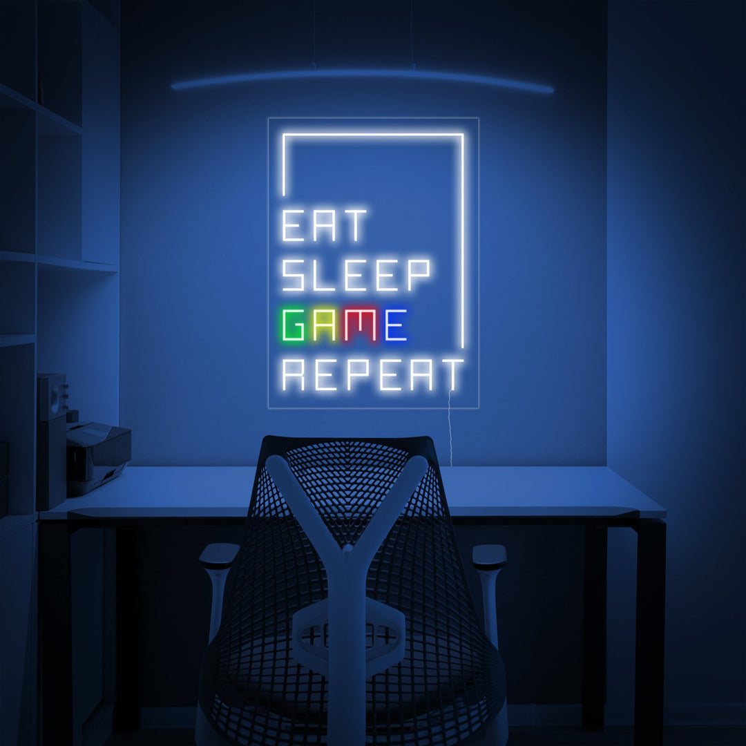 "Eat Sleep Game Repeat, Décoration De Joueur" Enseigne Lumineuse en Néon