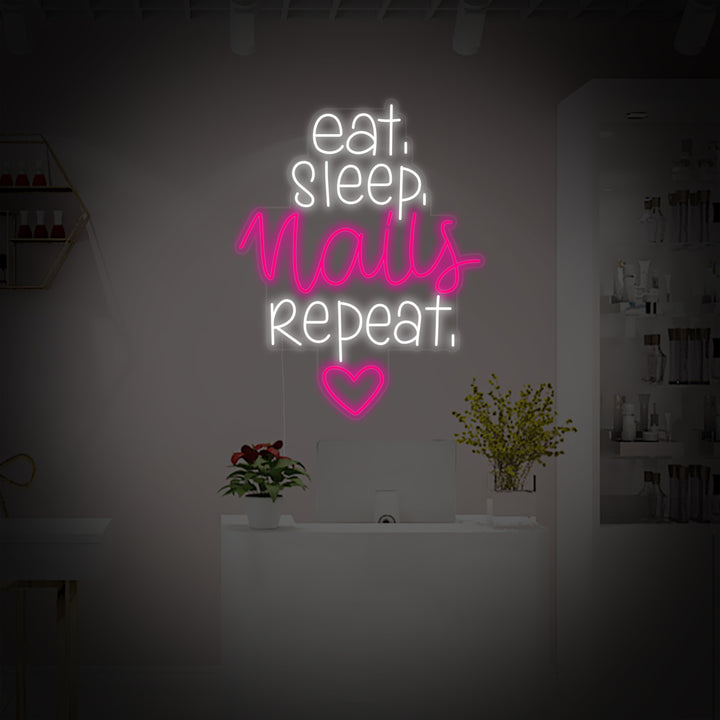"Studio D'Ongles Eat Sleep Nails Repeat" Enseigne Lumineuse en Néon
