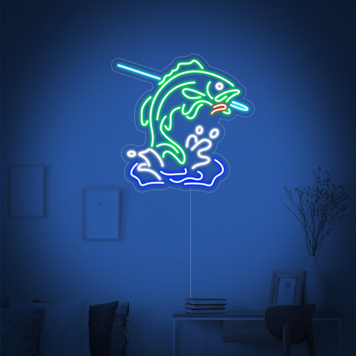 "Poisson À L'Hameçon, Pêche" Enseigne Lumineuse en Néon
