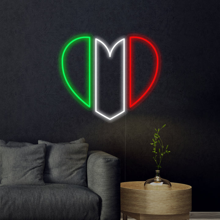 "Drapeau De L'Italie En Forme De Coeur" Enseigne Lumineuse en Néon
